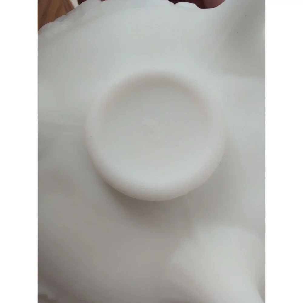 Imperial Frosted White Milk Glass Footed Bowl Rose Pattern Cottage Core